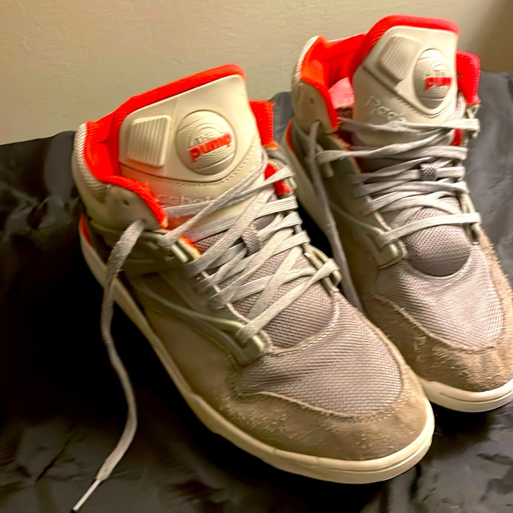 Reebok Mens Pump Omni Lite Basketball Shoes Gray M49355 Lace Up High Top Mesh 9